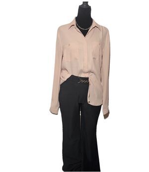 Ann Tylor LOFT Rose Blush Collared Button Down Semi Sheer Long Sleeve Blouse M